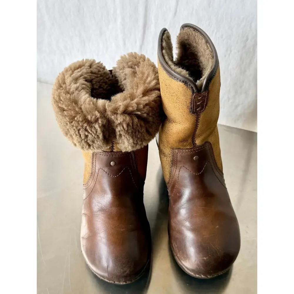 Dansko Brown Leather Shearling Foldable Cuff Clog Fur Boots EU 37/US 6.5-7
